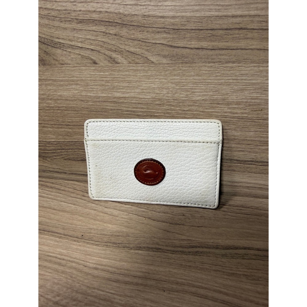 Dooney & Bourke White Pebbled Leather Slim Card Holder Wallet Brown Duck Logo